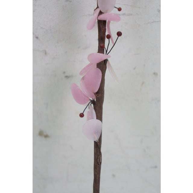 4 Mid Century Pink Glass Cherry Blossom Flower Arrangement Stems 19" For Sale - Image 6 of 8
