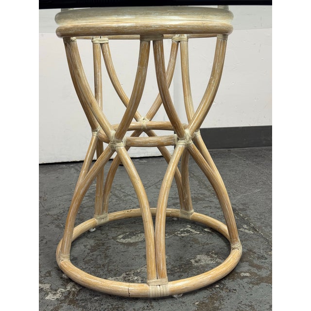 Late 20th Century McGuire Furniture Round Rattan Glass Dining Table, Vintage For Sale - Image 5 of 12
