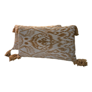 Pair of Gold Embossed Lumber Pillows With Tassels