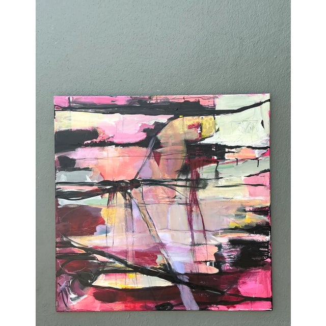 Pink Vintage Abstract Expressionist Oil Painting on Canvas For Sale - Image 8 of 12