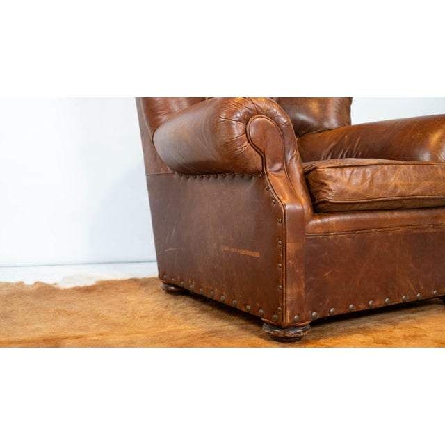 Restoration Hardware Churchill Cigar Leather Luxe Writer's Chair For Sale - Image 13 of 15