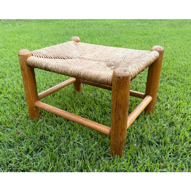 Vintage Woven Rush Seat Wooden Footstool For Sale - Image 10 of 10