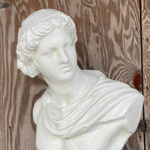 Vintage Boho Global Views Glazed Terra Cotta Bust For Sale - Image 9 of 13