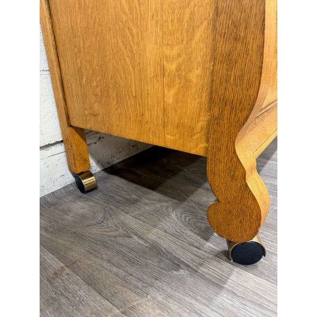 Antique American Empire Revival Oak Lowboy Dresser Chest of Drawers With Mirror For Sale - Image 4 of 18