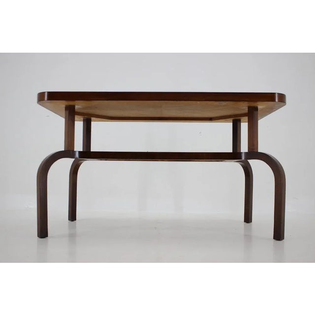1930s Coffee Table in Walnut with Glass Top, Czechoslovakia, 1930s For Sale - Image 5 of 12
