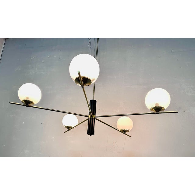 Chandelier with White Opal Spheres, 1960s For Sale - Image 4 of 12