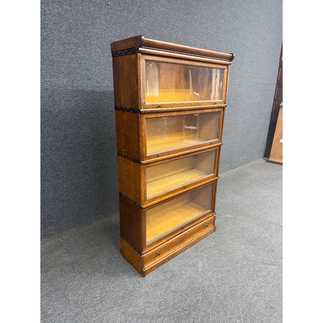 Macey 4-Section Quarter Sawn Oak Sectional Barrister Bookcase, C. 1910 For Sale - Image 9 of 12