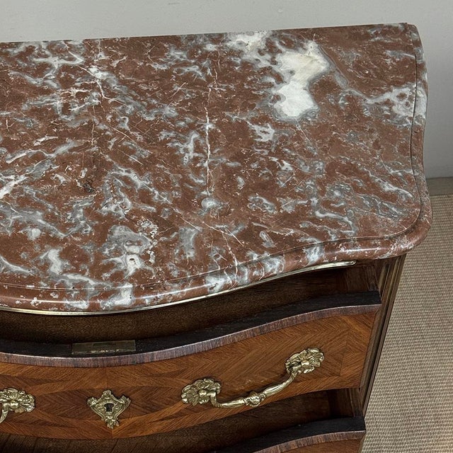 19th Century French Louis XIV Style Marquetry Marble Top Commode For Sale - Image 18 of 18
