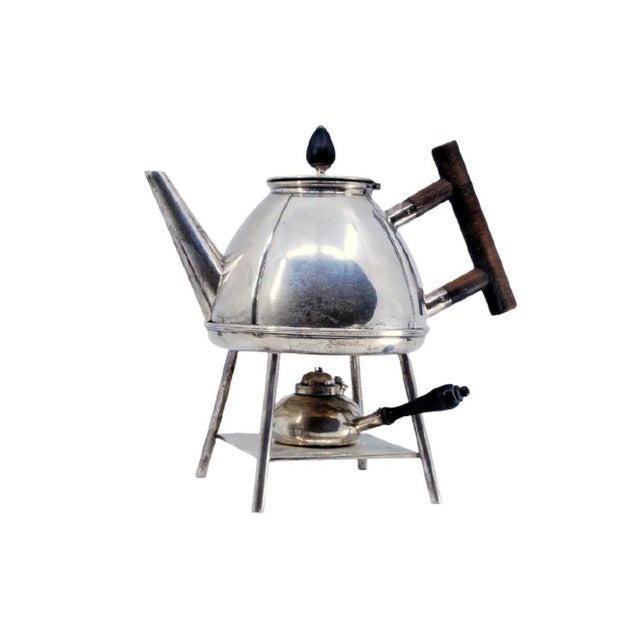 Metal Gummed Silver Kettle with Wooden Lamp and Handles, Set of 3 For Sale - Image 7 of 7