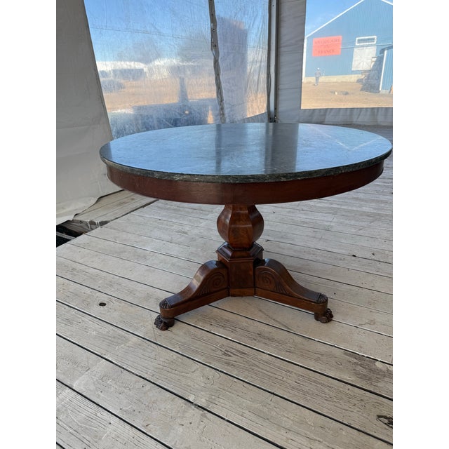 19th Century French Louis Phillippe Burl Walnut Center Table Marble Top For Sale - Image 10 of 12