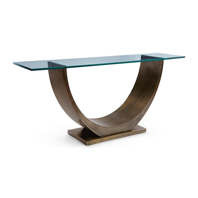 Modern Bronze Console Table Designed by Greg Sheres; "Marseilles" The "Marseilles" console table is a classic form with...