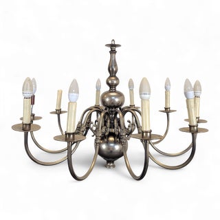 Dutch 10-Light Chandelier in Tinned Brass For Sale