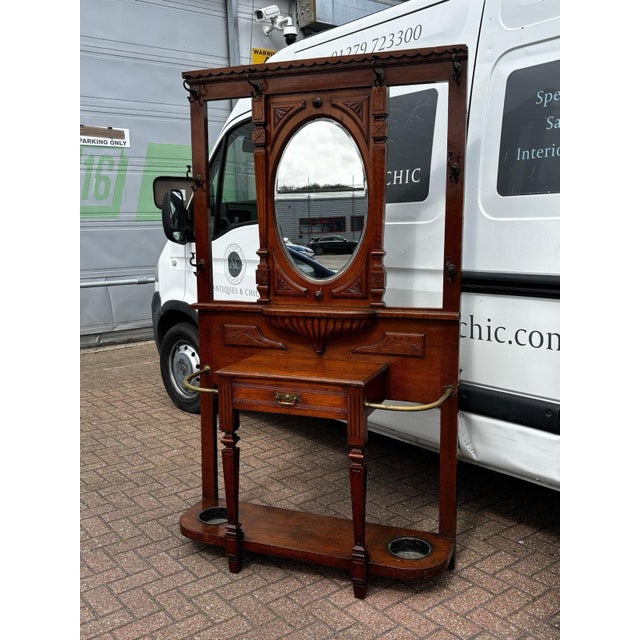Edwardian Light Oak Hall Stand with Mirror For Sale - Image 9 of 18