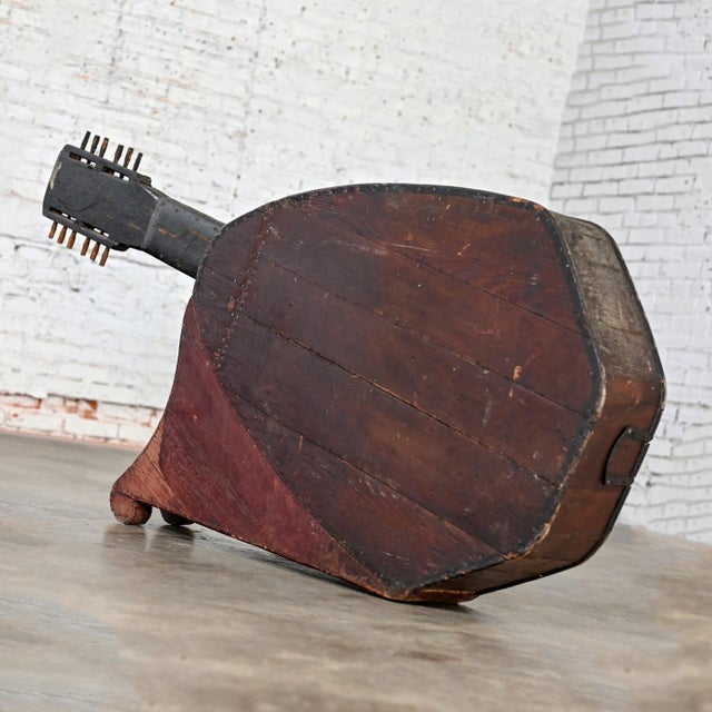 Late 19th Century 1850-1950 Folk Art Rustic Wood Guitar Harp Decorative Wall Hanging or Sculpture For Sale - Image 5 of 12