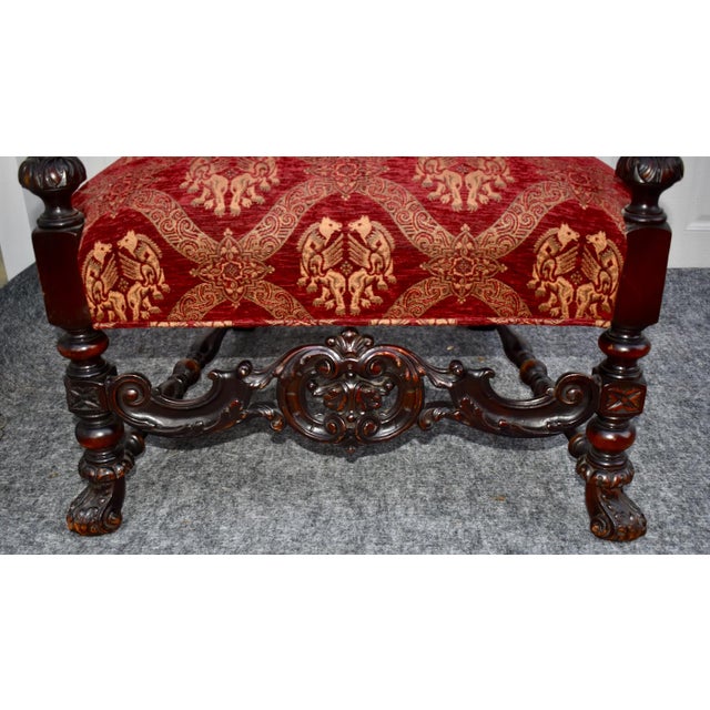 Brown Vintage Carved Throne Chair High Back Renaissance Revival Armchair For Sale - Image 8 of 16
