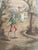 Pretty 19th century French tapestry cardboard with a nice design of swing game featuring a young man standing pushing a...