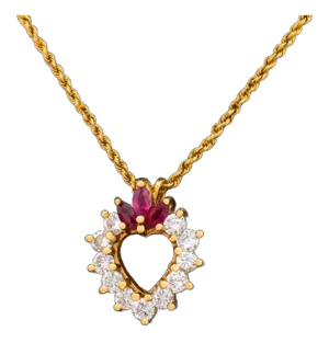 14k Diamond Ruby Heart Pendant Necklace