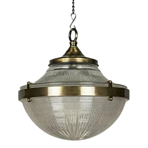 Vintage Art Deco American Dome Ceiling Hanging Fixture in Brass & Crystal Cut Glass