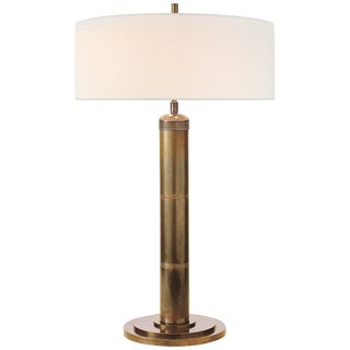 Thomas O'Brien by Visual Comfort Signature Longacre Tall Table Lamp in Hand-Rubbed Antique Brass with Linen Shade For Sale