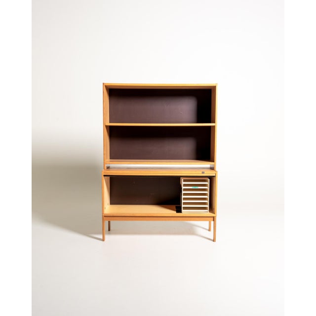 Scandinavian Oak Bookcase with Shutter, 1960s For Sale - Image 3 of 12