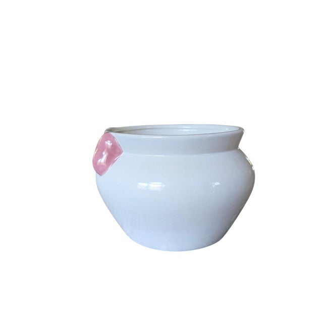 Grandmillenial White Ceramic Fishbowl Planter With Pink Bow For Sale - Image 13 of 14