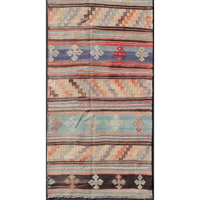 Vintage Turkish Kilim Runner in Geometric Design & Colorful Stripes 2'10 X 11'3 For Sale - Image 4 of 11