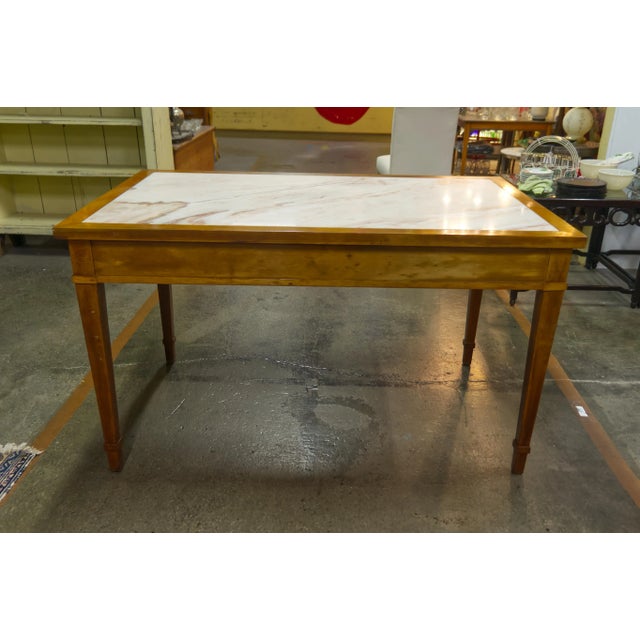 Transitional Late 20th Century Pink Marble Top Wooden Desk For Sale - Image 3 of 10