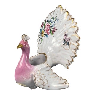 French Faience Salt Cellar Peacock Saint Clement For Sale