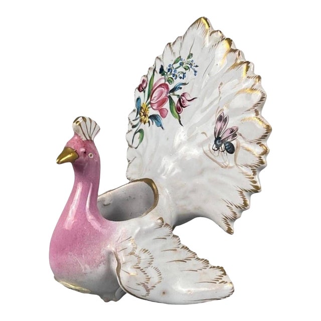 French Faience Salt Cellar Peacock Saint Clement For Sale