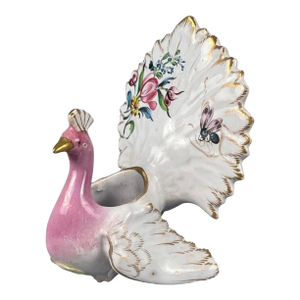 French Faience Salt Cellar Peacock Saint Clement