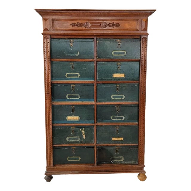 Blue Filing Cabinet in Oak For Sale