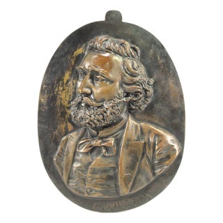 19th C Lg Bronze Bas-Relief Wall Medallion Portrait Leon Gambetta (1838-82) For Sale