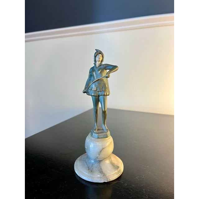Metal Vintage French Art Deco Bronze Soldier on Marble Base For Sale - Image 7 of 10