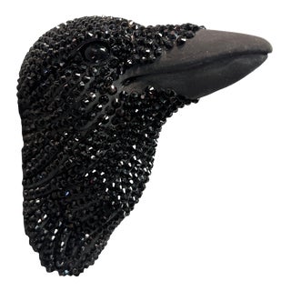 Karla Walter Ceramic, Swarovski Crystals, Wall Sculpture of Crow Head 2023 For Sale