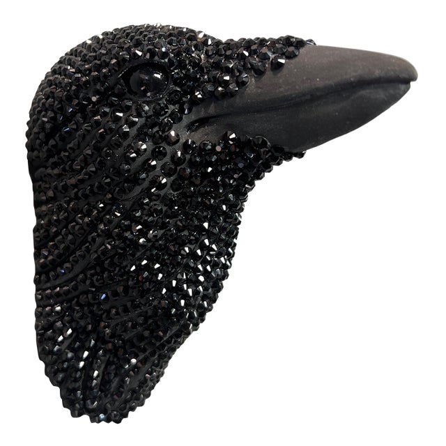 Karla Walter Ceramic, Swarovski Crystals, Wall Sculpture of Crow Head 2023 For Sale