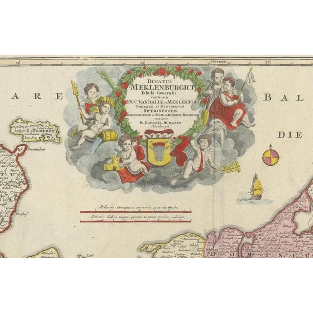 Antique Map of Mecklenburg-Vorpommern in Germany by J.B. Homann, 1720 For Sale - Image 5 of 6