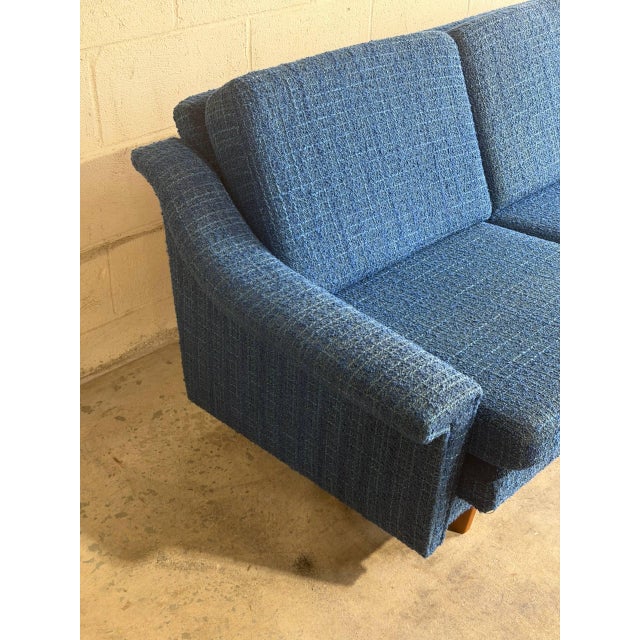 Blue Upholstered Convertible Sofa Daybed 3-Seat Couch Lounge Mid-Century Modern 1970s For Sale - Image 9 of 11