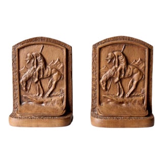 Vintage End of Trail Chalkware Bookends Pair For Sale