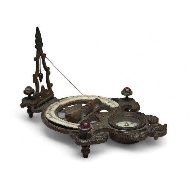 19th Century Chinese Portable Engraved and Enameled Bronze Sundial For Sale - Image 6 of 15