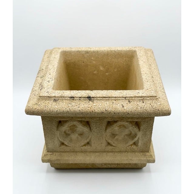 A Pair of English Gothic Revival Cast Stone Square Planters For Sale In West Palm - Image 6 of 10