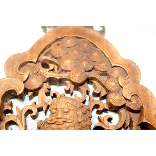 Brown Vintage Carved Wood Balinese Figural Wall Relief Reticulated Sculpture Plaque For Sale - Image 8 of 12