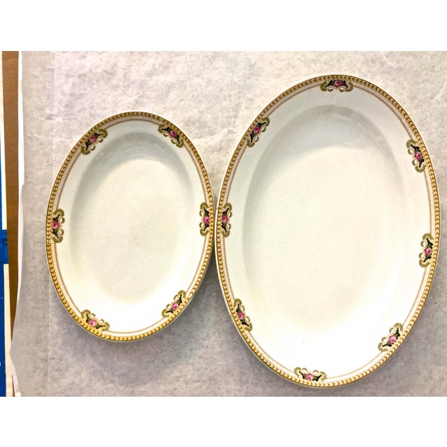 Early morning 1900’s vintage Princeton by Gridley serving platters in a set of 2. The design is pink roses set in black...