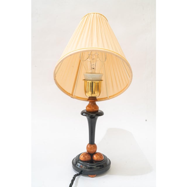 Mid-Century Modern Wood Table Lamp with Fabric Shade, Vienna, Austria, 1950s For Sale - Image 3 of 9