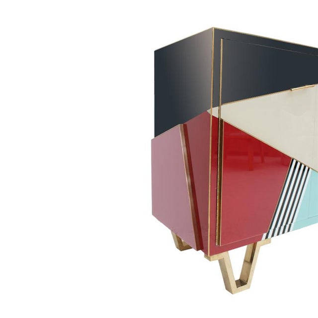 Italian Colored-Glass Sideboards with Wood Structure, 1950s, Set of 2 For Sale - Image 9 of 18