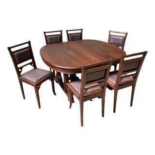 Antique Art Nouveau Dining Set with Extendable Table and Chairs, 1910, Set of 7 For Sale