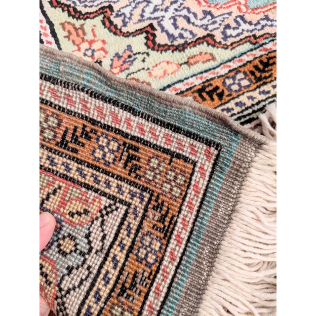 Double Knot Finest Green Handknotted Wool Rug (35" X 52") For Sale - Image 9 of 10