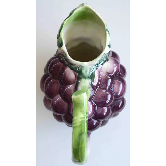 Italian Italian Hand Painted Ceramic Purple and Green Grape Pitcher For Sale - Image 3 of 6