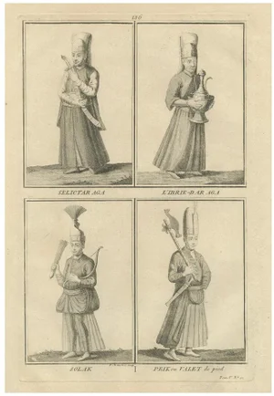 Ottoman Court Attendants and Soldiers, 1734, Paper