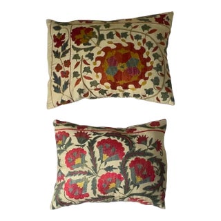 Pair of Hand Silk Embroidery Suzani Pillows For Sale