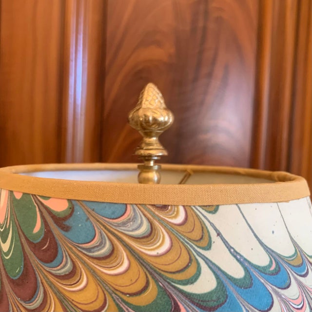 Pair of Louis XVI Period Candlestick Lamps With Marbleized Shades For Sale - Image 13 of 15